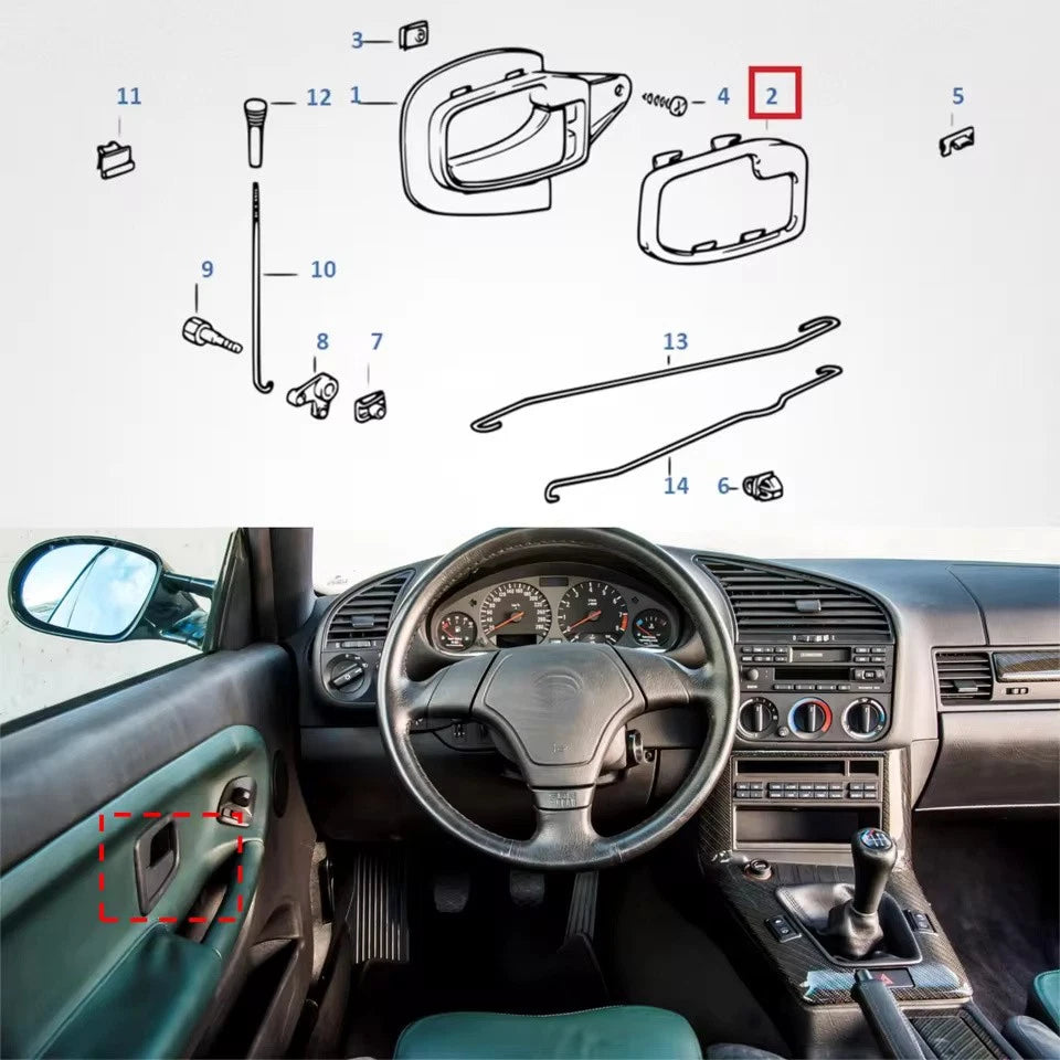 Interior Door Handle Cover Trim 512282190 Replace for BMW E36 & Z3 1992–2002