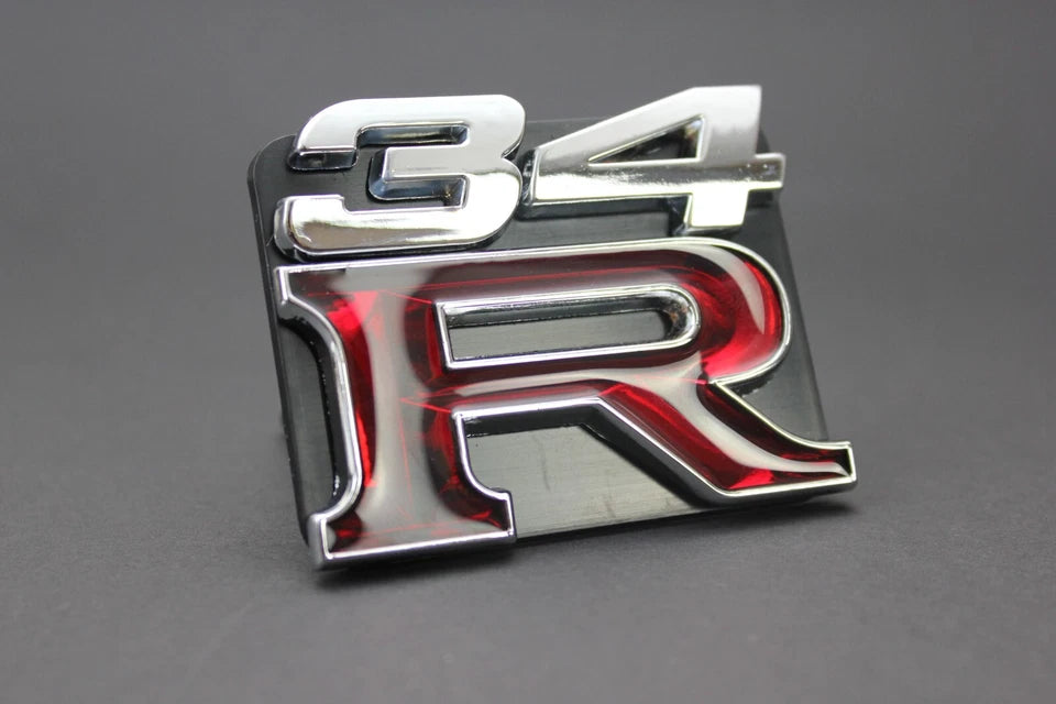 34R Grill & Boot Badge Emblem Silver Red for Nissan Skyline R34 GTR GTT GTST GT