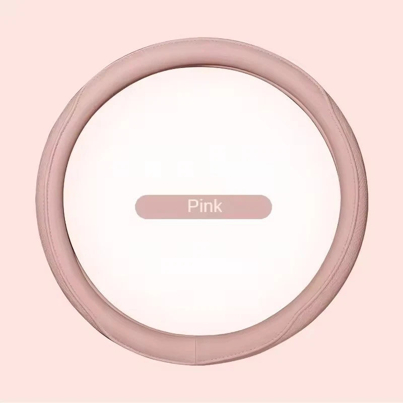 Napa Leather 15-Inch Steering Wheel Cover Universal Anti-Slip Beige Black Pink
