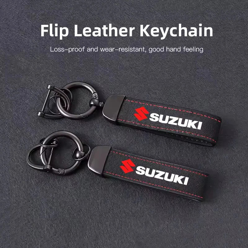Suede Leather Black Gunmetal Keyring for Suzuki Jimny Samurai Vitara Swift