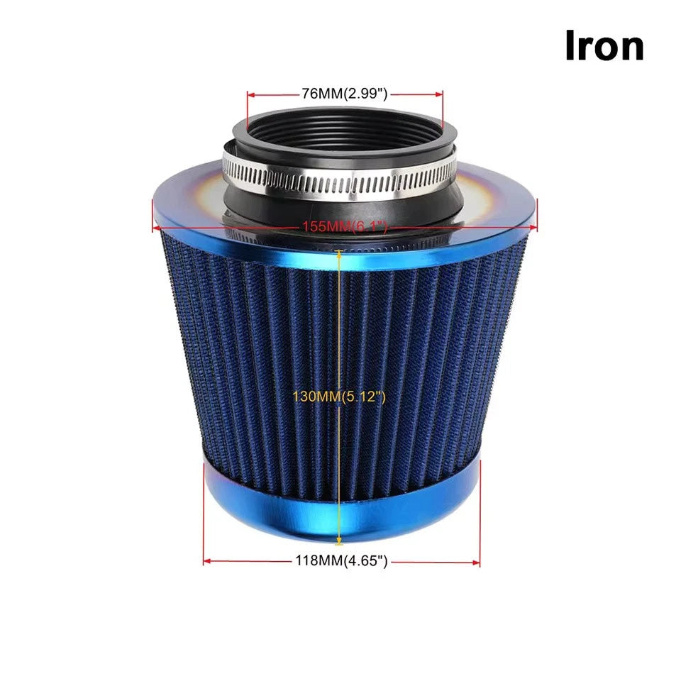 76MM 3" Air Intake Filter Induction Kit Burnt Blue Stainless Steel Mesh Cone NEW