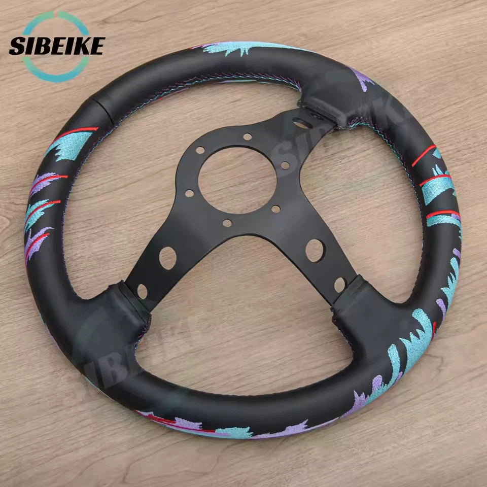 JDM 320mm Racing Steering Wheel Premium Embroidered Deep Dish HKS Style NEW