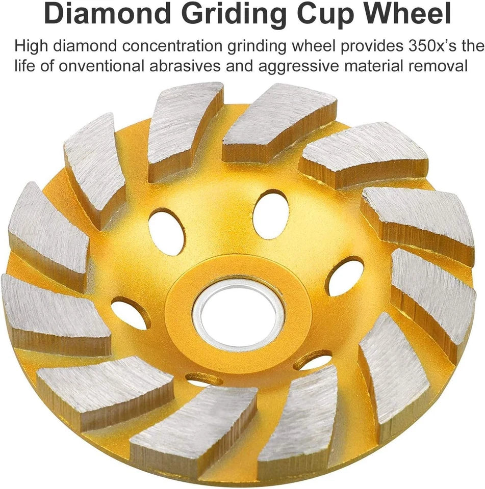 4″ Turbo Diamond Grinding Cup Wheel Heavy-Duty Concrete Angle Grinder Accessory