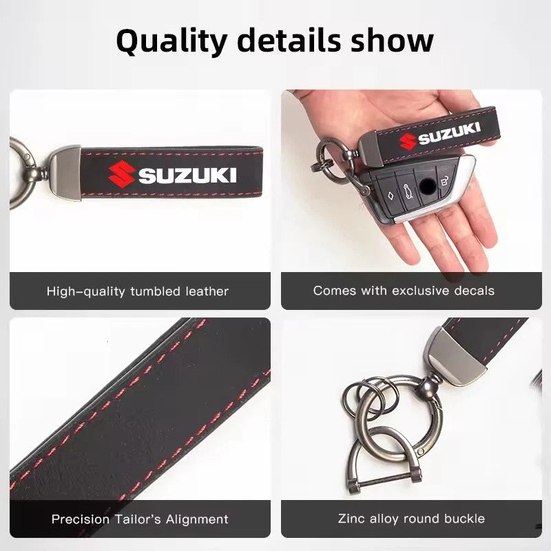Suede Leather Black Gunmetal Keyring for Suzuki Jimny Samurai Vitara Swift
