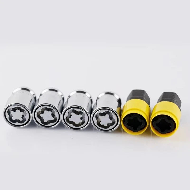 4 x Wheel Lock Nut Set for M12x1.25 M12x1.5 36mm Steel with 2 Lock Keys Security