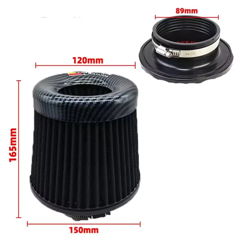 High Flow Air Intake Filter Mushroom 3 Inch 76mm Head Car Performance Carbon