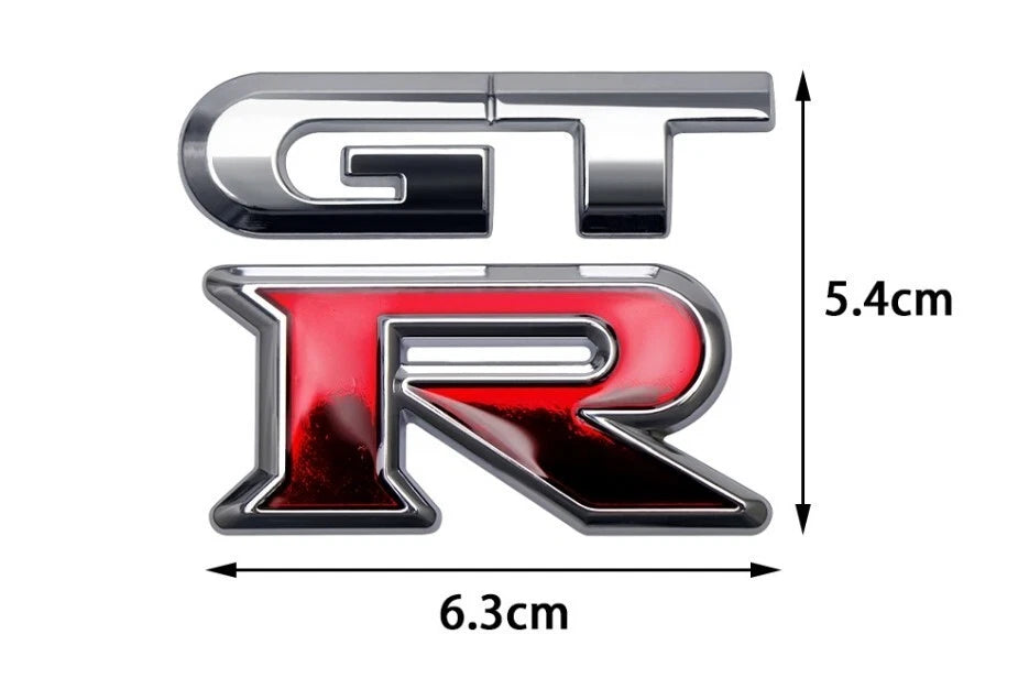 GTR 3D Badge Emblem Chrome & Red 63mm x 54mm for R32 R33 R34 R35