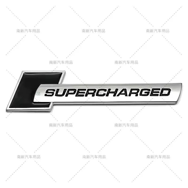 3D Metal Supercharged Emblem Badge Black Silver Red for Boot Fender 105 x 26mm