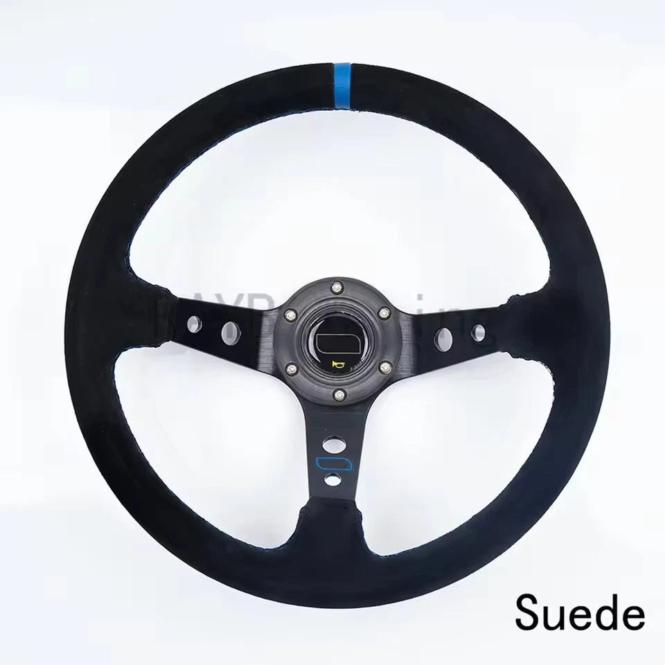 14 Inch Universal Deep Corn Racing Steering Wheel 350mm Suede, PVC, PU Drift