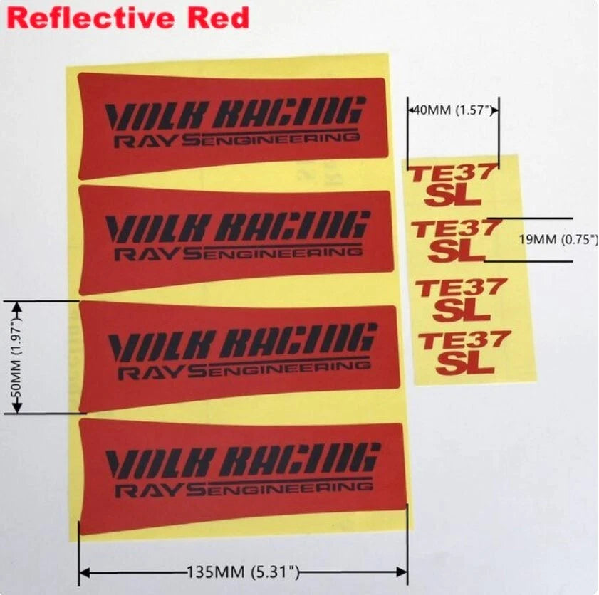 4 x RAYS TE37 SL Wheel Rim Decal Stickers 17 18 19" White Yellow Blue Green Red