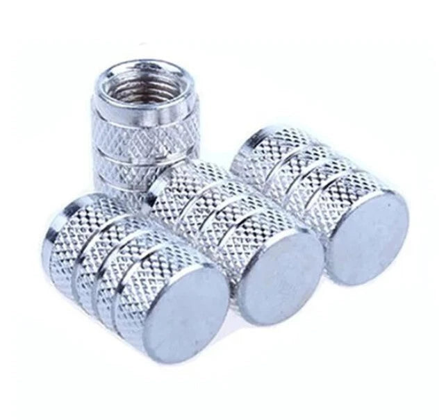 4 pcs Tyre Valve Caps Gloss Silver Knurled Easy Grip Universal Fit AUS Stock NEW