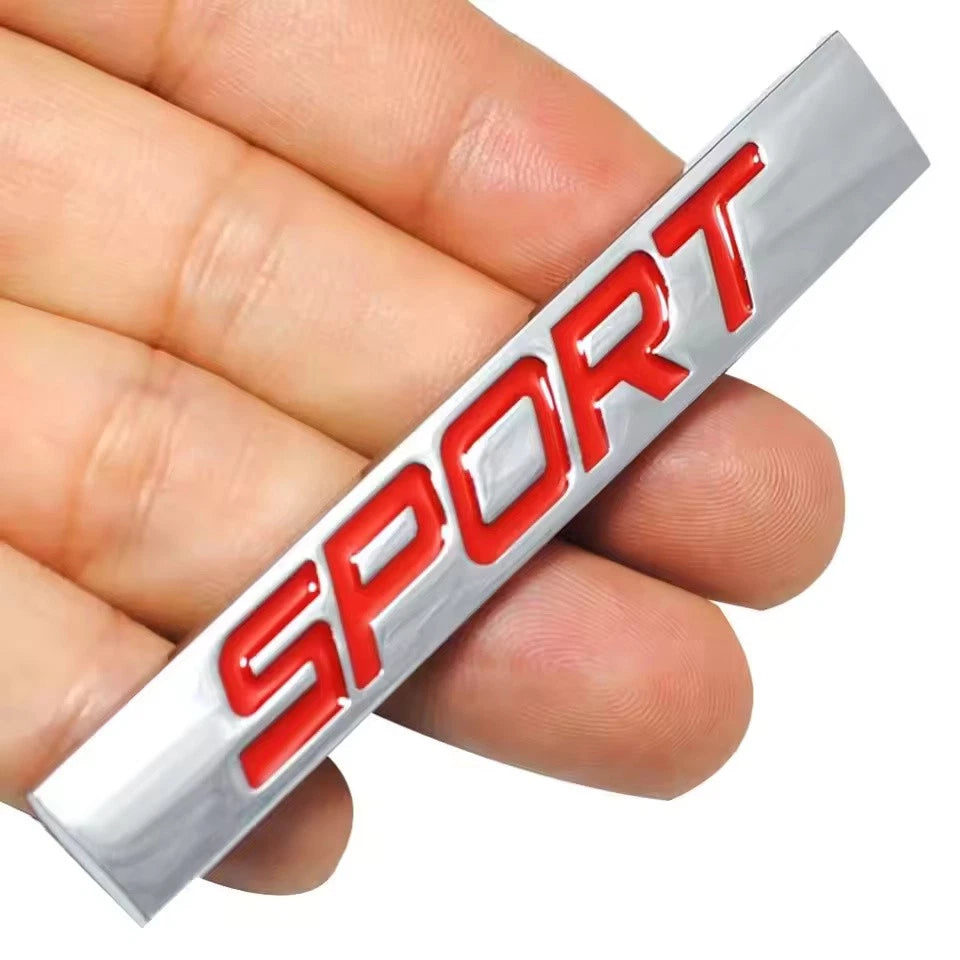 Sport Black Red Silver Badge Emblem 78mm x 12mm with Adhesive NEW