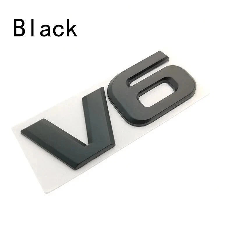 V6 3D Matte Black / Silver Metal Emblem Badge Universal Self-Adhesive Sticker