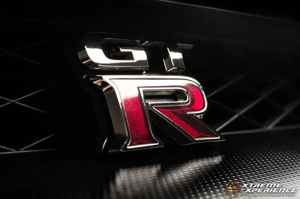 GTR 3D Badge Emblem Chrome & Red 63mm x 54mm for R32 R33 R34 R35