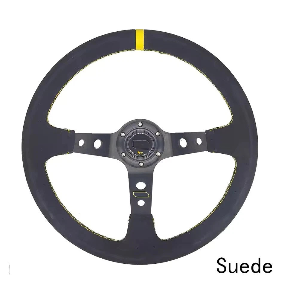 14 Inch Universal Deep Corn Racing Steering Wheel 350mm Suede, PVC, PU Drift