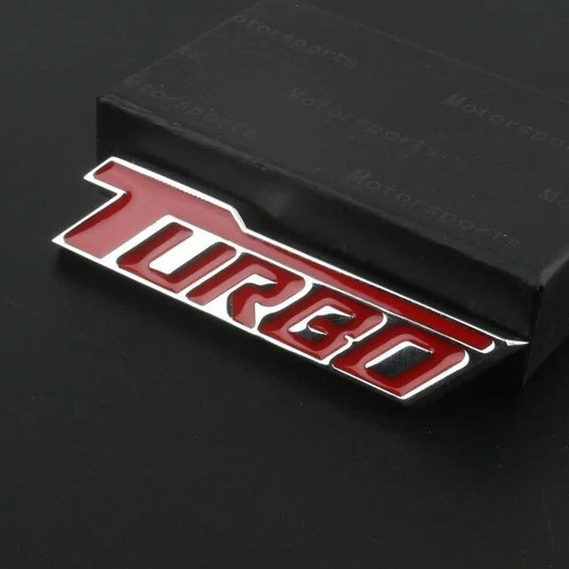 Turbo Badge Emblem Chrome Silver / Red for Honda Mitsubishi Mazda Suzuki KIA