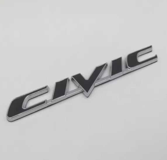 CIVIC Badge Emblem Chrome Silver / Gloss Matte Black for Honda OEM Size NEW