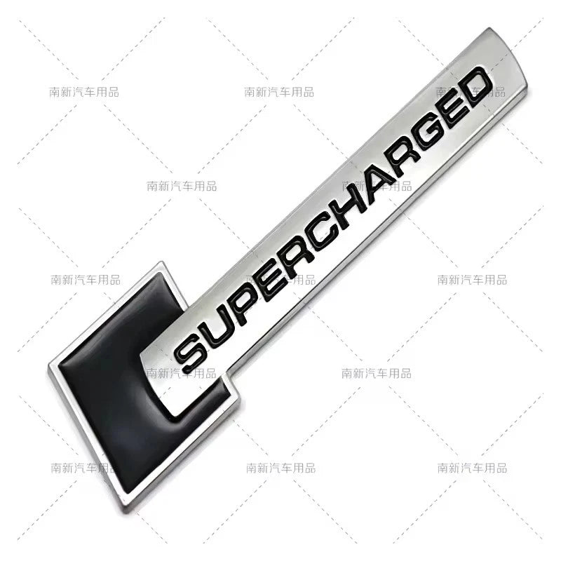 3D Metal Supercharged Emblem Badge Black Silver Red for Boot Fender 105 x 26mm