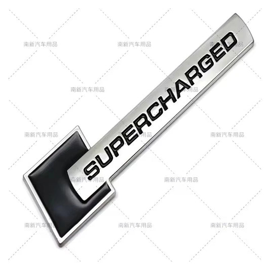 3D Metal Supercharged Emblem Badge Black Silver Red for Boot Fender 105 x 26mm