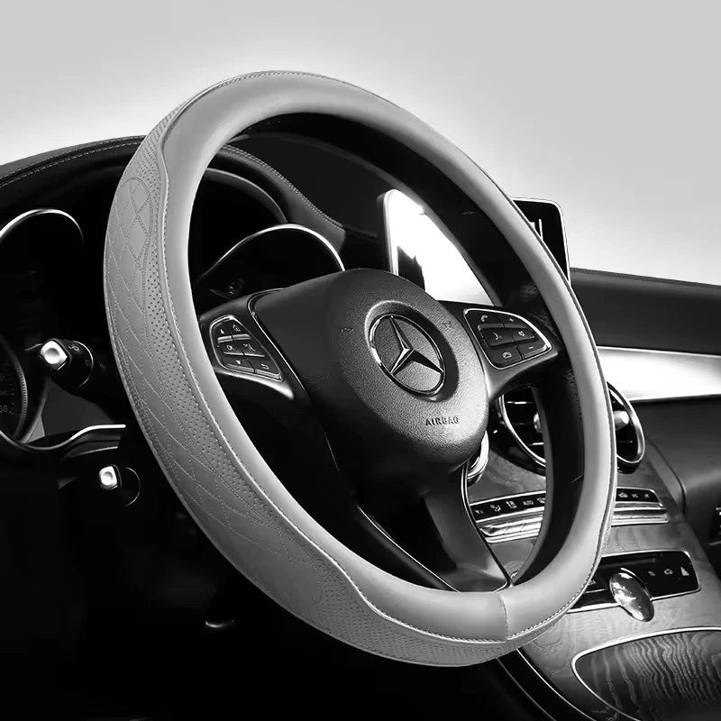 Napa Leather 15-Inch Steering Wheel Cover Universal Anti-Slip Beige Black Pink