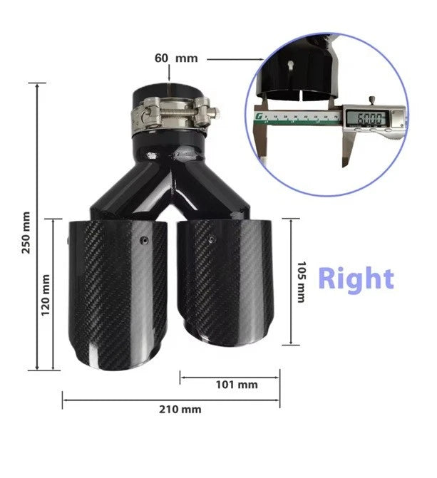 Genuine Carbon Fibre Gloss Black Twin Exhaust Tips Universal Bolt On All Sizes