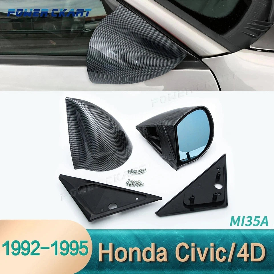 2 Pc Spoon Style Side Mirror for Honda CIVIC 4 Door 1992 - 1995 Carbon Black