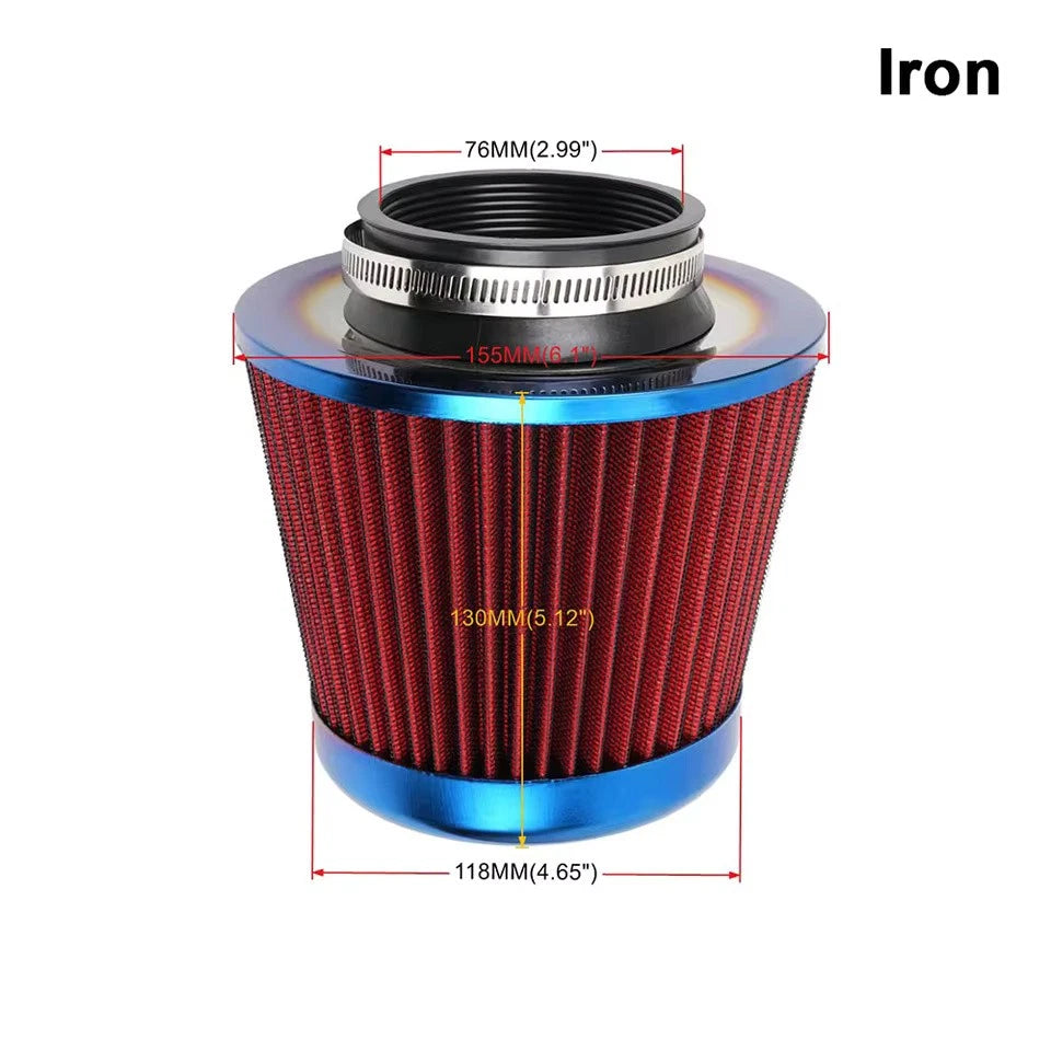 76MM 3" Air Intake Filter Induction Kit Burnt Blue Stainless Steel Mesh Cone NEW