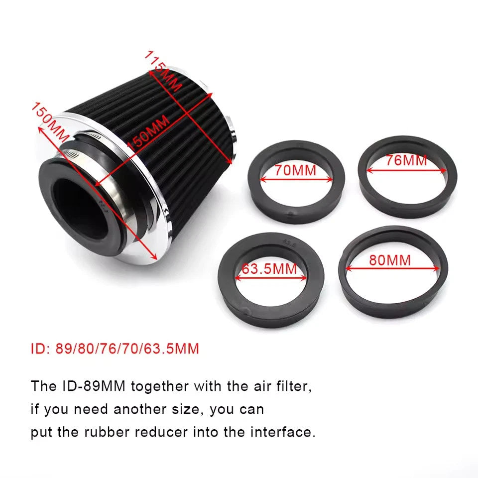 Performance High Flow Cold Air Intake Filter Kit with 63 70 76 80 90mm Adapters