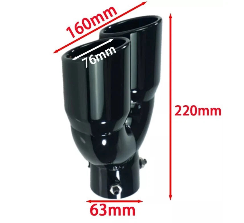 Twin Gloss Black Exhaust Tips 63mm Inlet Dual 76mm Outlet Muffler Tail Pipe