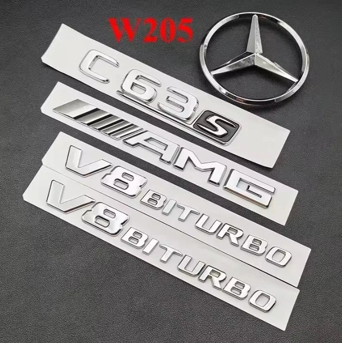 C63S Emblem Badge Set Chrome Silver for Sedan or Coupe C205 W205 Mercedes AMG