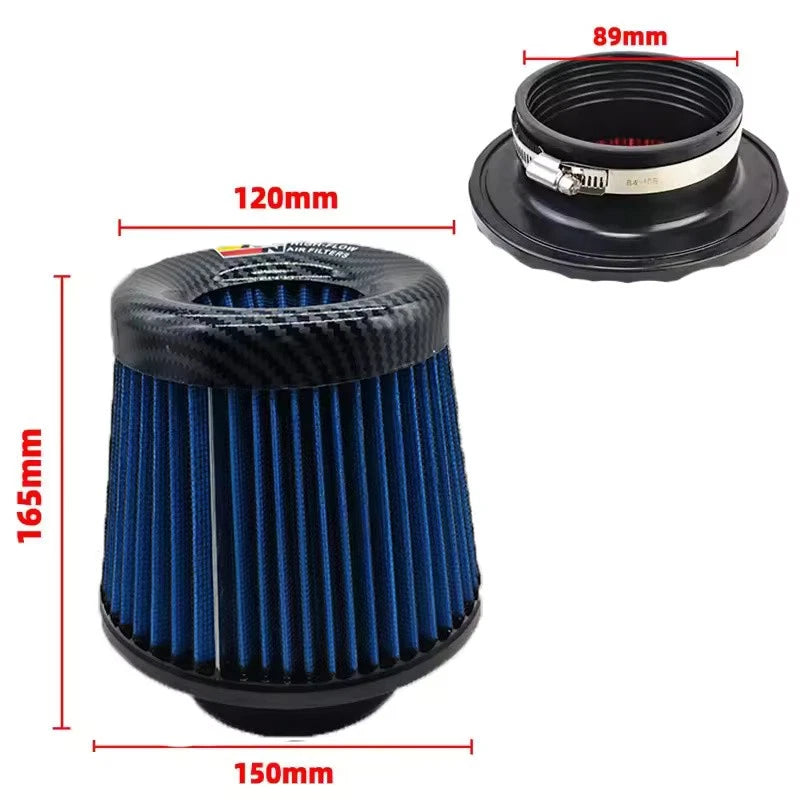 High Flow Air Intake Filter Mushroom 3 Inch 76mm Head Car Performance Carbon