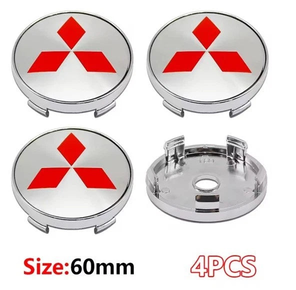 4 x Mitsubishi Centre Silver Black Red Wheel Cap Ralliart 60mm Face 56mm Clip