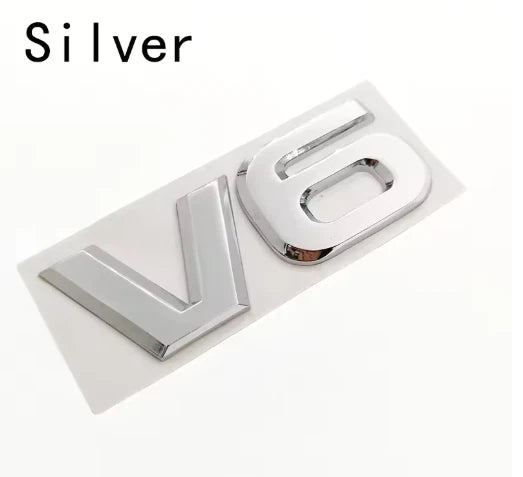 V6 3D Matte Black / Silver Metal Emblem Badge Universal Self-Adhesive Sticker