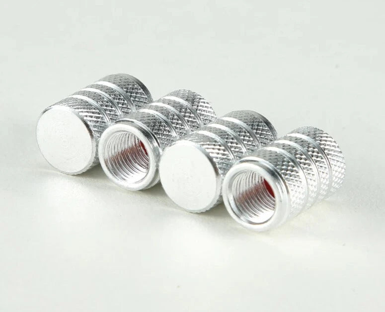 4 pcs Tyre Valve Caps Gloss Silver Knurled Easy Grip Universal Fit AUS Stock NEW
