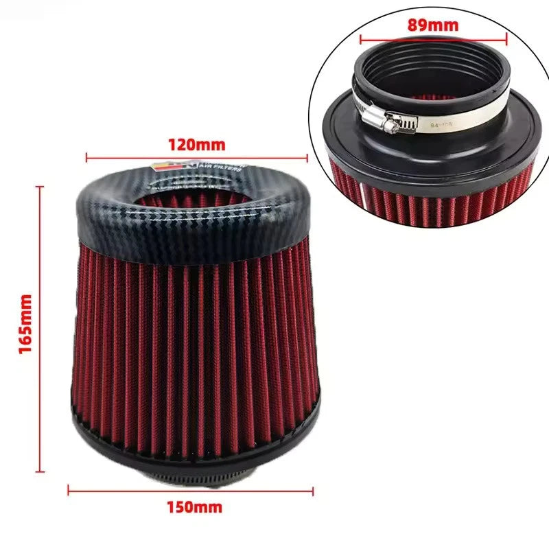 High Flow Air Intake Filter Mushroom 3 Inch 76mm Head Car Performance Carbon