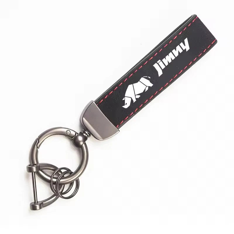 Suede Leather Black Gunmetal Keyring for Suzuki Jimny Samurai Vitara Swift