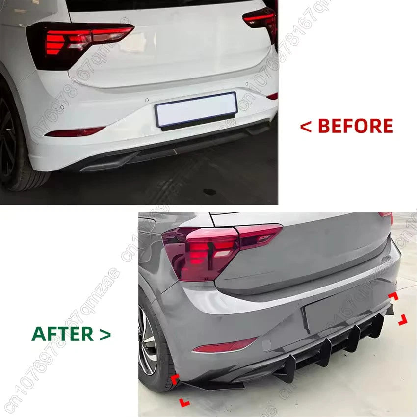Rear Bumper Diffuser Lip Tail Spoiler Black for Volkswagen Polo MK 6.5 2022–2024
