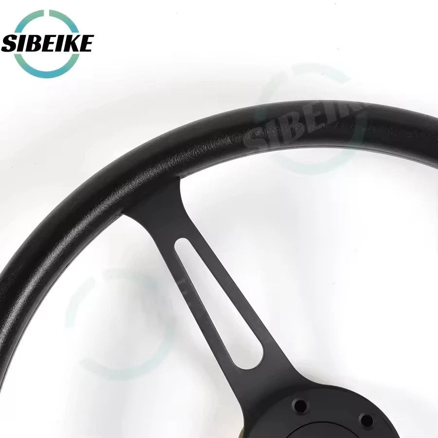 15-Inch PU Leather Racing Steering Wheel Classic Black Silver Sports Universal