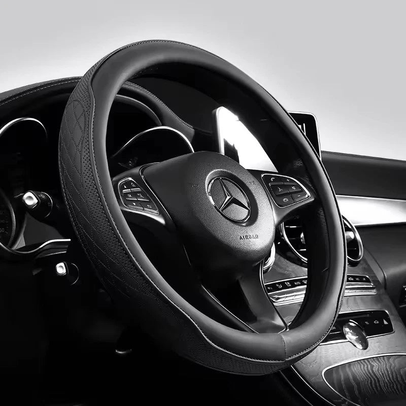 Napa Leather 15-Inch Steering Wheel Cover Universal Anti-Slip Beige Black Pink