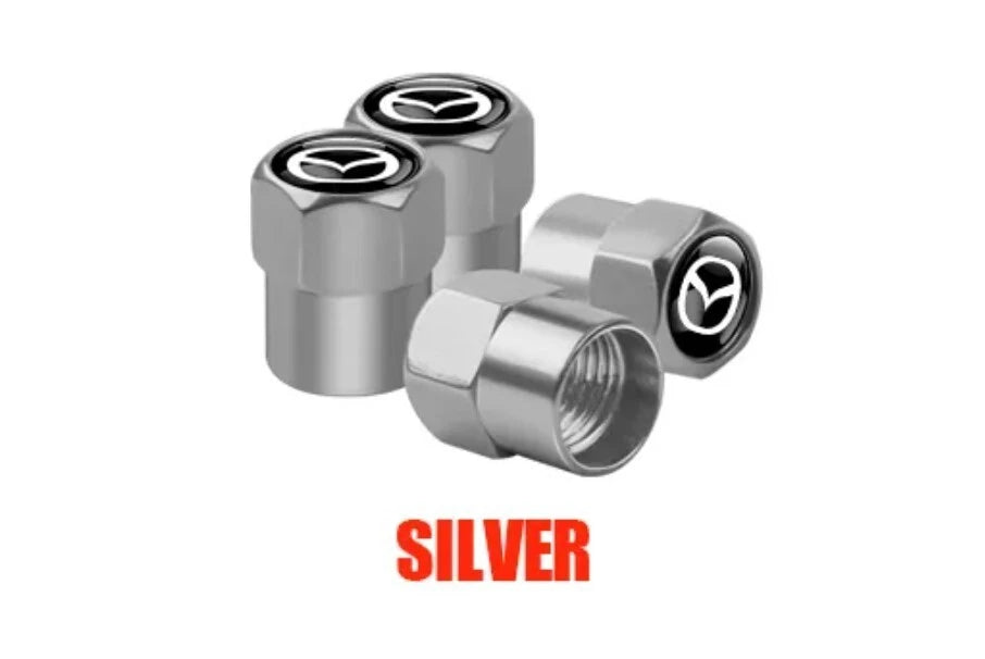 Mazda 4 pcs Stem Tyre Valve Caps Metallic Silver for RX7 RX8 MX5 3 6 CX3 CX6 CX9