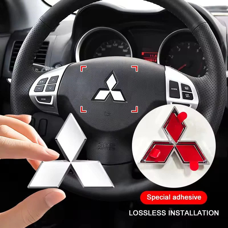 Steering Wheel Emblem Badge Silver Black Red Carbon for Lancer Outlander ASZ