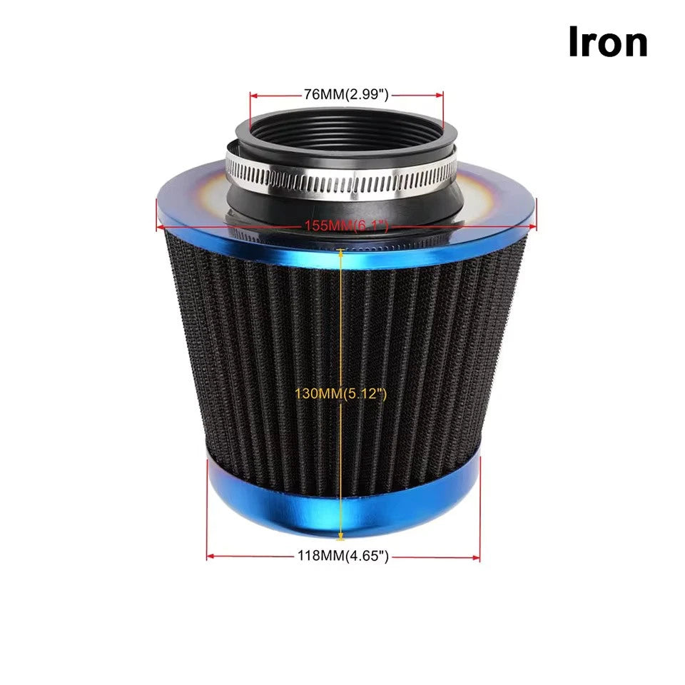 76MM 3" Air Intake Filter Induction Kit Burnt Blue Stainless Steel Mesh Cone NEW