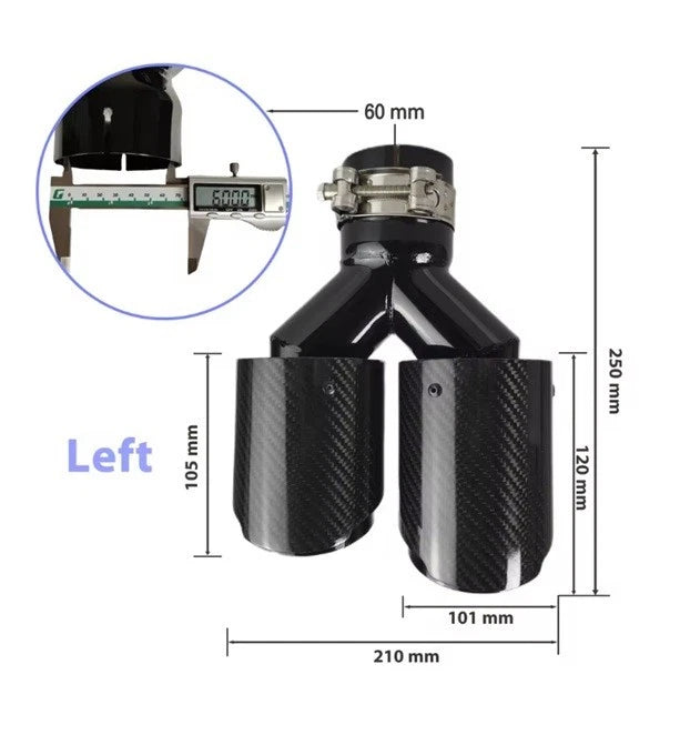 Genuine Carbon Fibre Gloss Black Twin Exhaust Tips Universal Bolt On All Sizes