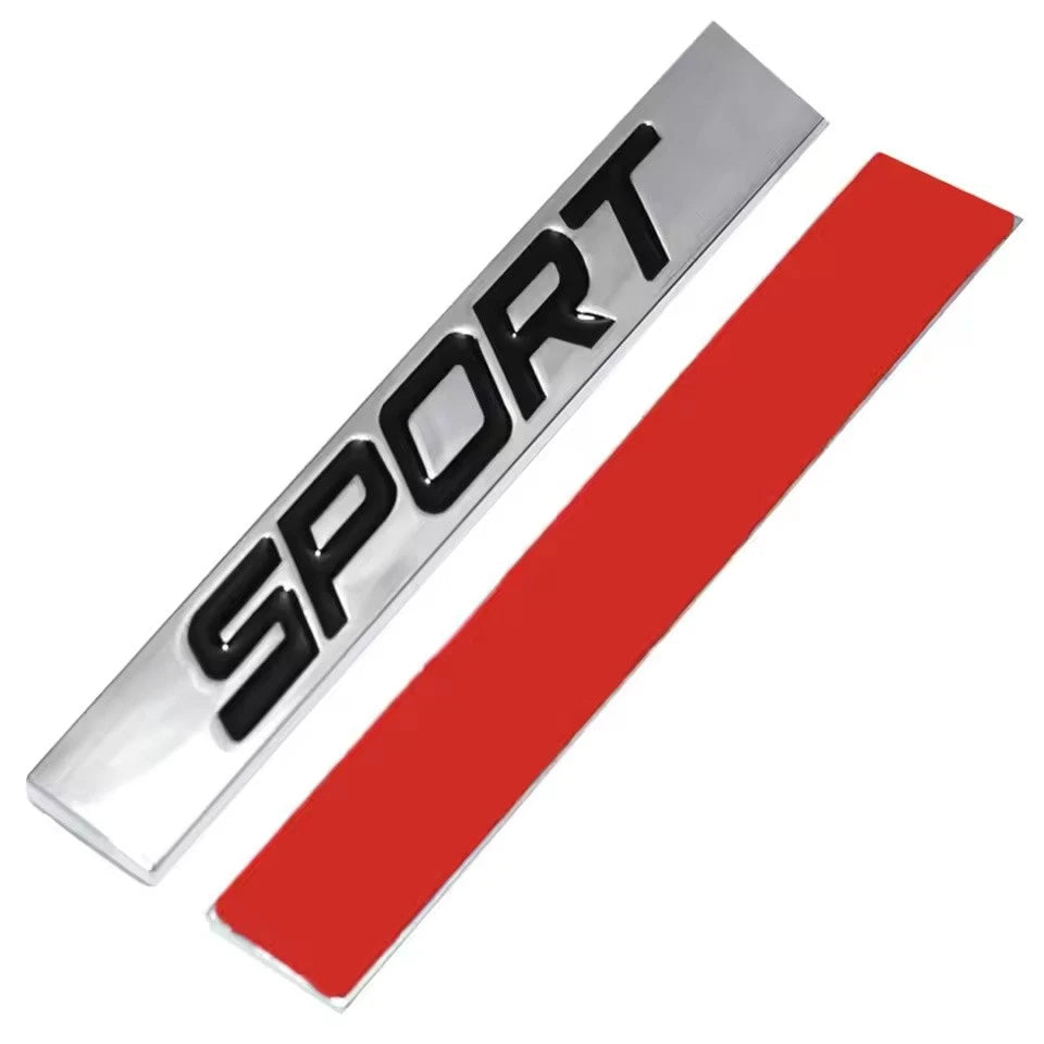 Sport Black Red Silver Badge Emblem 78mm x 12mm with Adhesive NEW