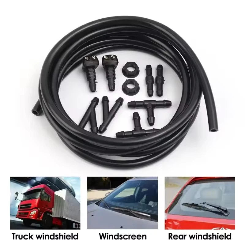 Universal Car Windshield Washer Hose Kit Wiper Nozzle & Fluid Tube Connector NEW