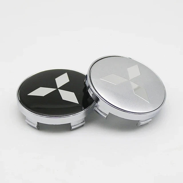 4 x Mitsubishi Centre Silver Black Red Wheel Cap Ralliart 60mm Face 56mm Clip