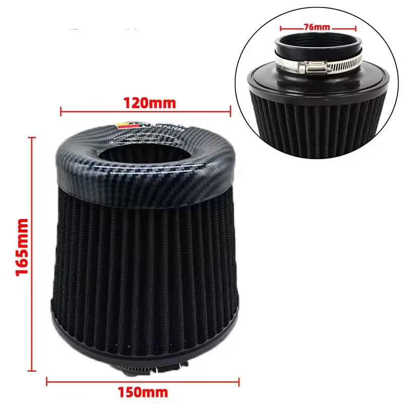 High Flow Air Intake Filter Mushroom 3 Inch 76mm Head Car Performance Carbon