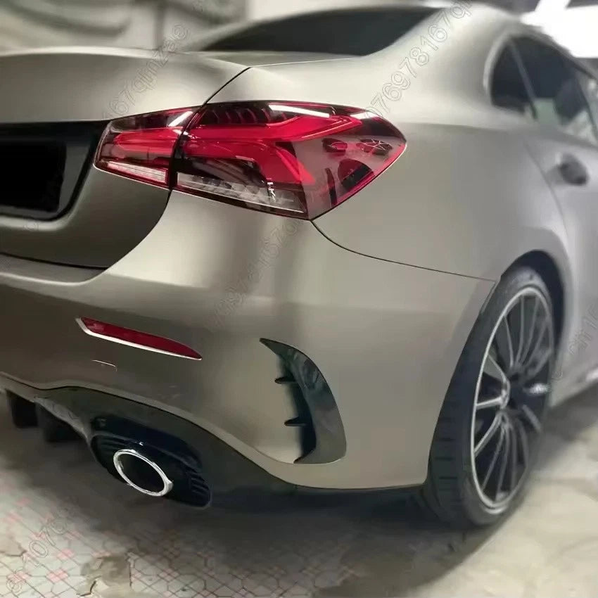 Rear Bumper Trim Cover Canards Black Carbon for Mercedes-Benz A-Class W177 Sedan