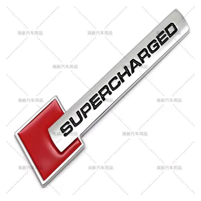 3D Metal Supercharged Emblem Badge Black Silver Red for Boot Fender 105 x 26mm