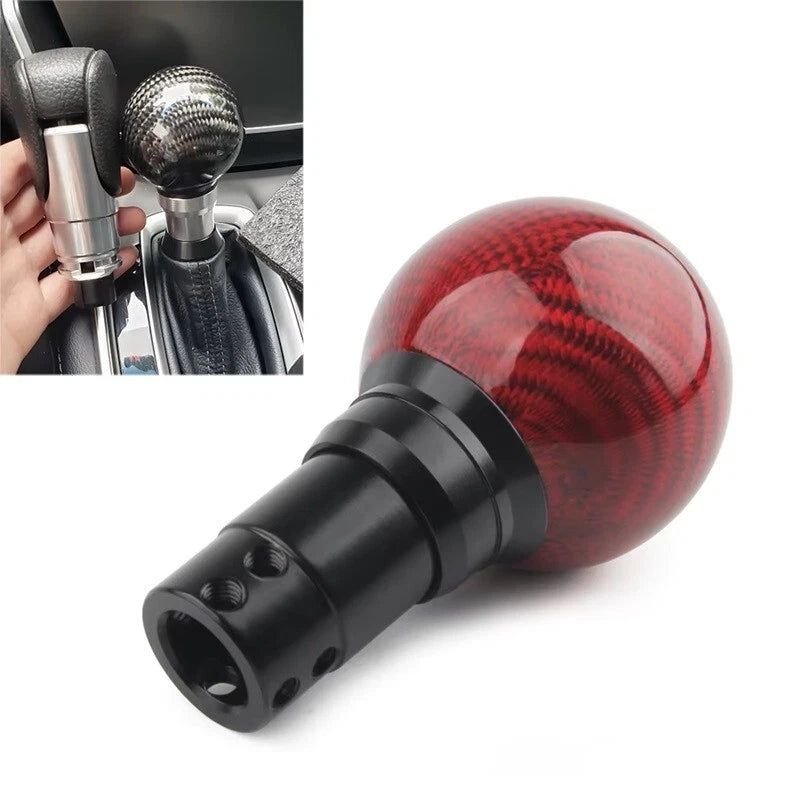 Real Carbon Ball Gear Shift Knob with Boot Adaptor Aluminium Red Black NEW